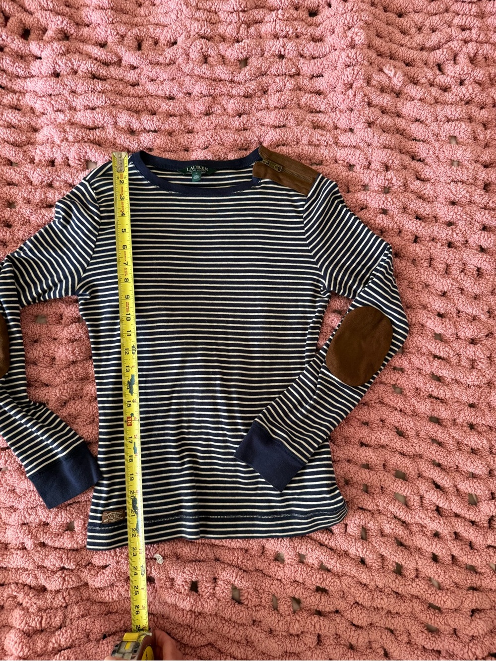 Lauren Ralph Lauren Navy & White Stripe Long-Sleeve Top with Elbow Patches